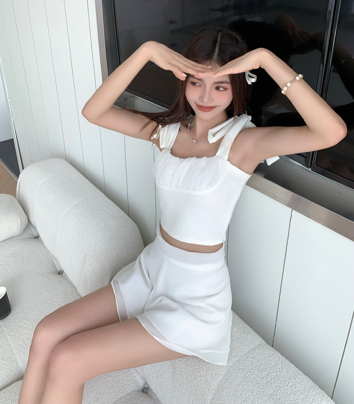 ANNA KNOT TIE SHEER TOP IN WHITE UQ MADE
