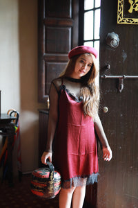 HASTLE LACE SILK DRESS MAROON (9665357512)