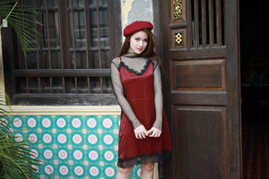 HASTLE LACE SILK DRESS MAROON (9665357512)