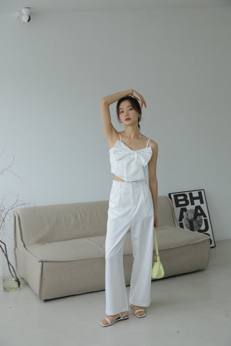 ANNA RIBBON BOW SILK TOP-WHITE